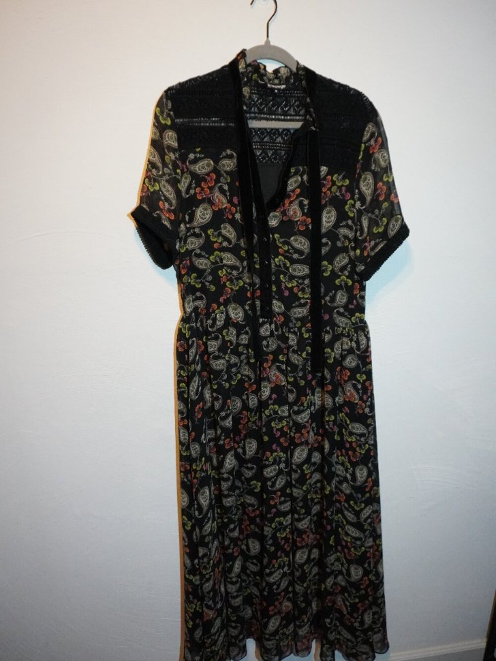 Towowge Grungy Black Floral Maxi Dress with Ties and Lace Whimsigoth
